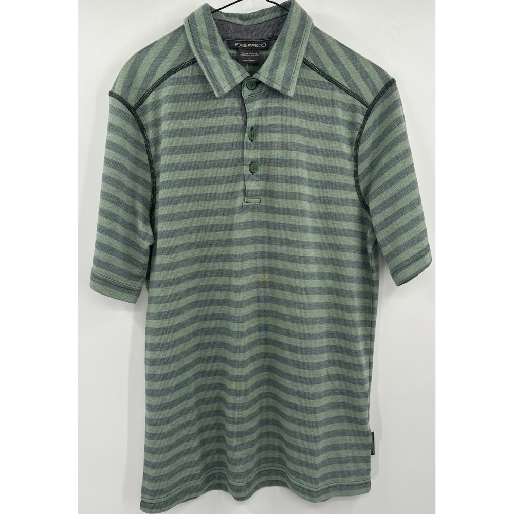 ExOfficio Men's Size Small Sol Cool Short-Sleeve Polo Green Stripe